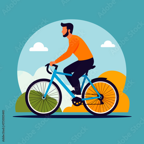 Man cycling outdoors with scenic landscape background