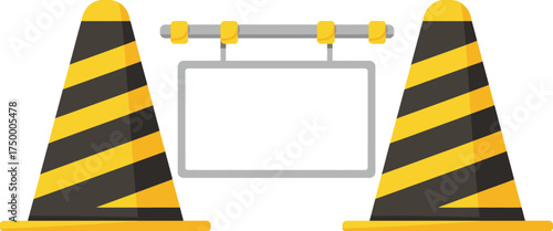  Blank Road Safety Signboard Between Traffic Cones