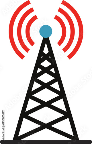Radio tower with signals on transparent background
