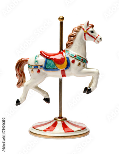 Carousel Horse Figurine: Vintage Style Ornament on White Background