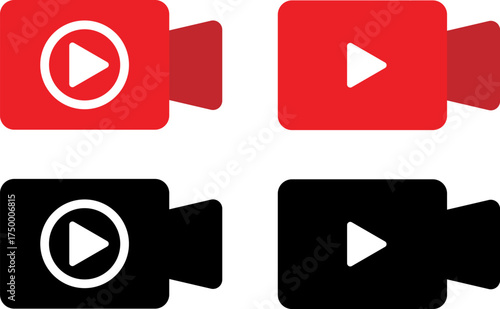Play button video camera icons in red and black