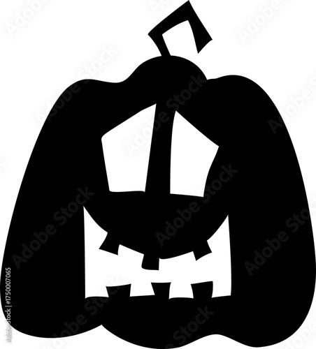 Halloween Pumpkin Silhouette. Autumn Holiday Creepy Graphic Element. Jack-o-Lantern Monster Cut-out