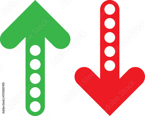 Green up arrow and red down arrow with dots