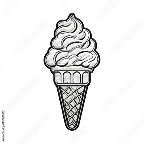 Chic Ice Cream Cone Applique Line Art