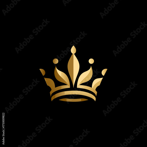 Elegant Golden Crown Design on Black Background. A Modern Symbol of Royalty, Luxury, Success, and Achievement.