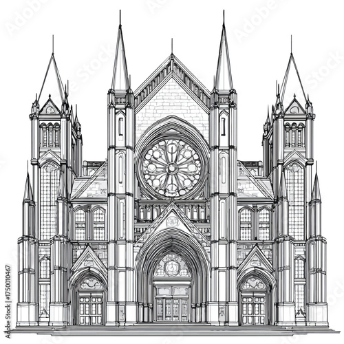 Elegant Cathedral Applique Line Art Vector