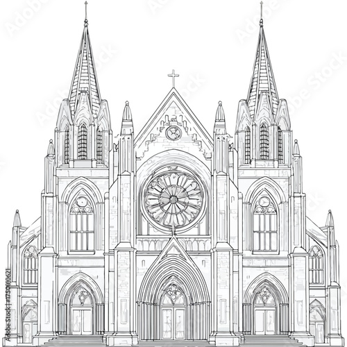 Embroidered Cathedral Line Art Vector Illustration
