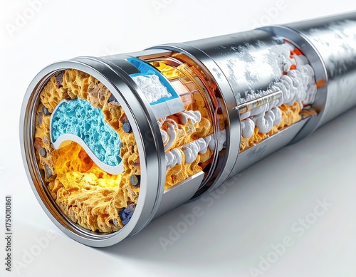 Cross section diagram illustrating metallic pipe with severe internal blockage and buildup layers