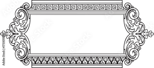 Mediterranean vintage frame with ornate border design. Decorative blue traditional motif in classic vector style, perfect for invitations, labels, and elegant artwork