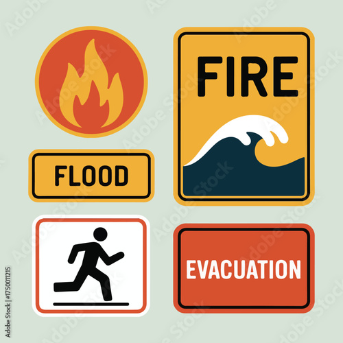 Flat vector for International Day for Disaster Risk Reduction showing safety drills, hazard prevention, evacuation plans, cyclone safety & rescue iconscons
