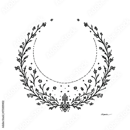 Elegant Eid Crescent Applique Line Art