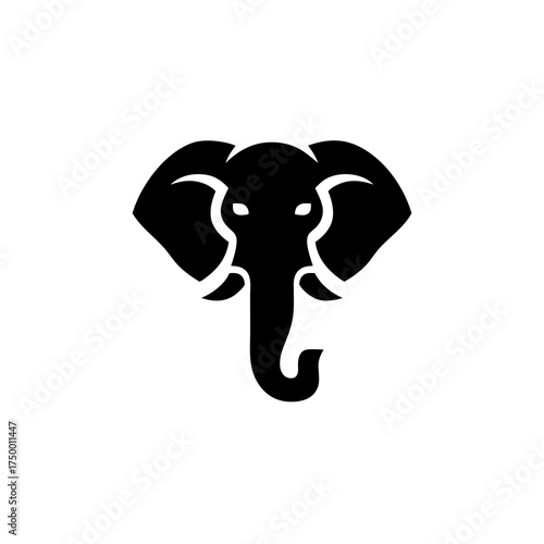 Bold Black Elephant Head Silhouette Vector Icon for Wildlife, Nature, Safari, Strength, and Animal Conservation Concepts