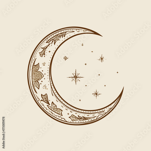 Exquisite Eid Crescent Applique Line Art