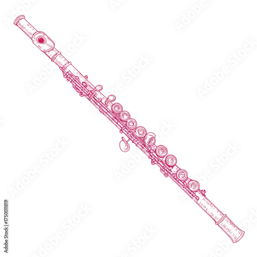 Flute Applique Embroidery Line Art Design