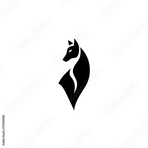 Sleek black fox or wolf silhouette logo design. Modern minimalist animal head profile icon. Abstract and elegant vector graphic.