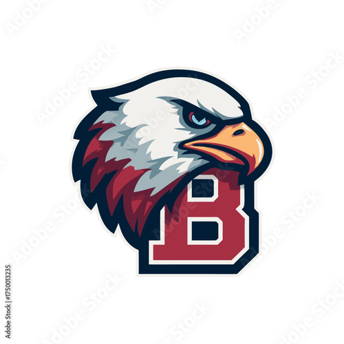Powerful eagle head mascot illustration combined with bold letter B, representing strength, courage, and athletic team spirit design.