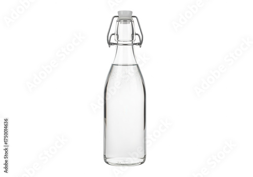 Glass Bottle with Flip Top Stopper Filled with Water on White