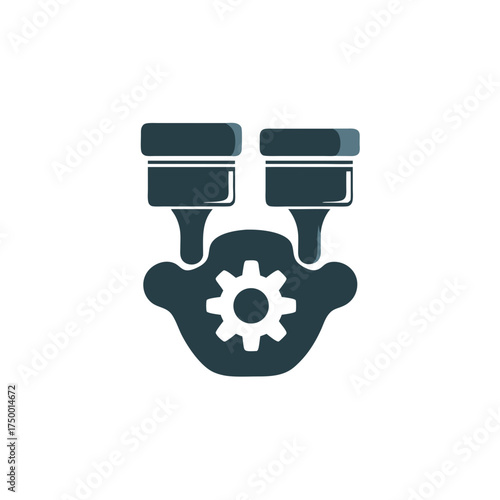 Abstract Mechanical Pistons and Gear Icon Representing Industrial Engineering, Automotive Technology, and Power