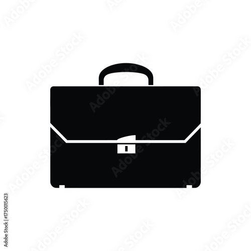 Black Briefcase Icon business portfolio bag handle leather work office professional document accessory flat design symbol vector