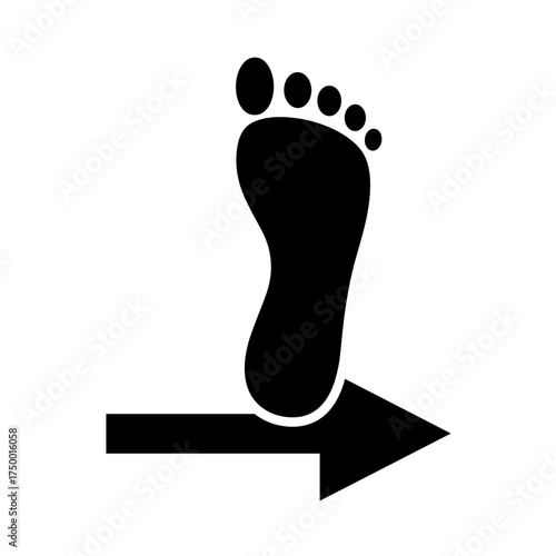 Footstep icon in black with arrow for directional wayfinding