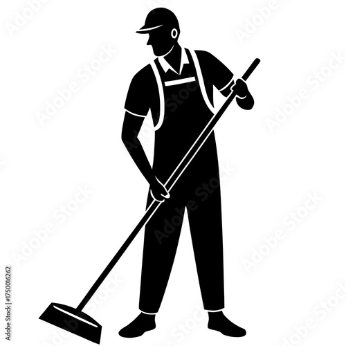 silhouette of a man with vacuum cleaner
