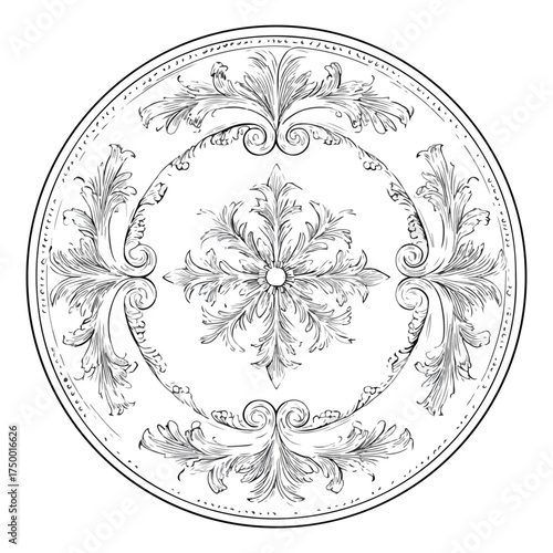 Elegant Plate Embroidery Applique Line Art