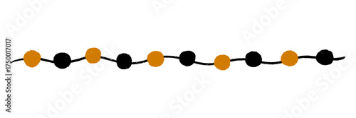 Halloween lights garland with colored circle bulbs. Autumn festive string decoration with hanging retro led lamp. Glowing string with lamps for holiday cards, banners, posters, web. Vector