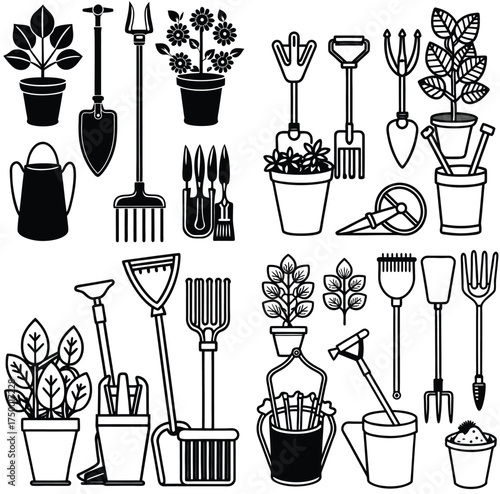 Black and Coloring flower line art vector design 