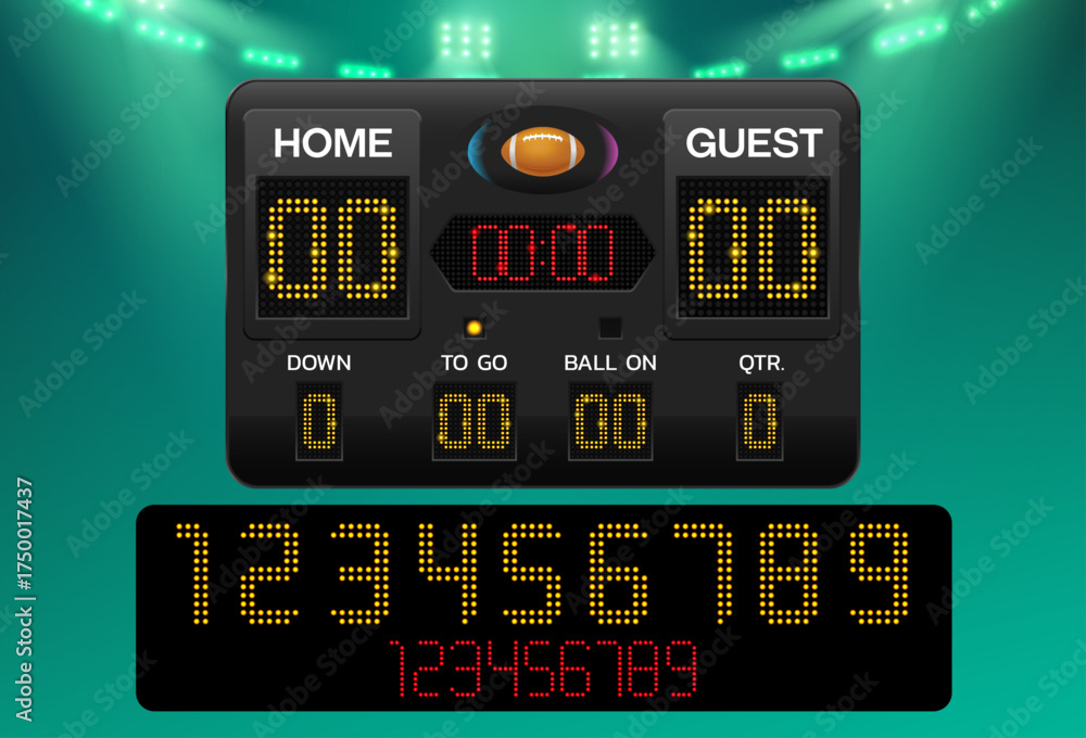 Fototapeta premium american football scoreboard stadium background. Can Change numbers very easy