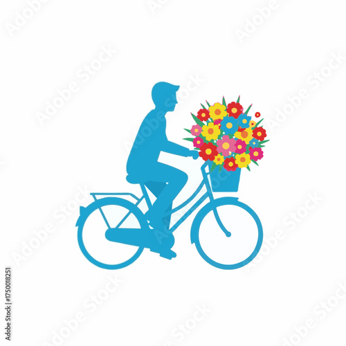 Bicycle delivery with flowers in basket, a silhouette illustration. Bicycle delivery highlights floral arrangement, conveys springtime bloom, and brings joyful freshness.