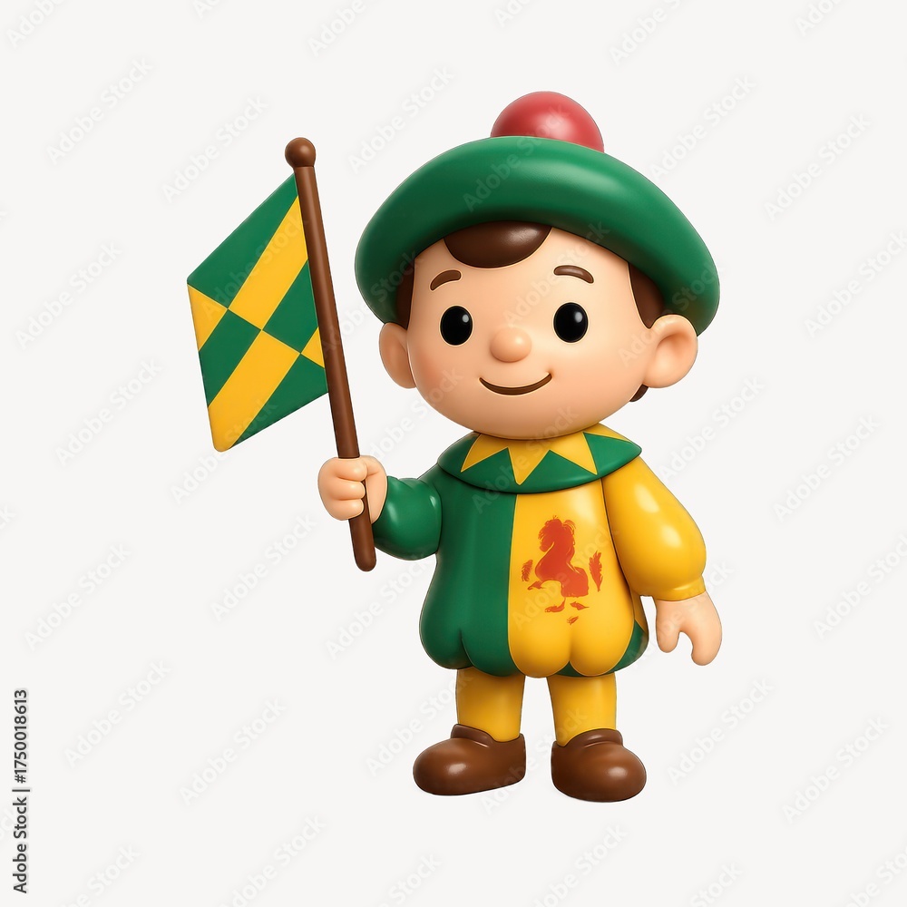 Fototapeta premium Cute cartoon character with flag