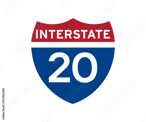 Interstate highway 20 road sign icon. Intrastate american road sign vector design and illustration.

