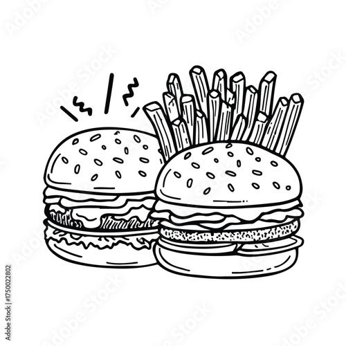 Monochrome Doodle Fast Food Illustration