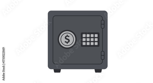 Illustration of a gray safe with a dollar sign and a keypad lock.
