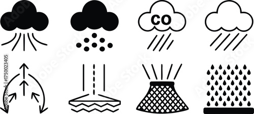 Modern Line Art Carbon Capture Process Icons