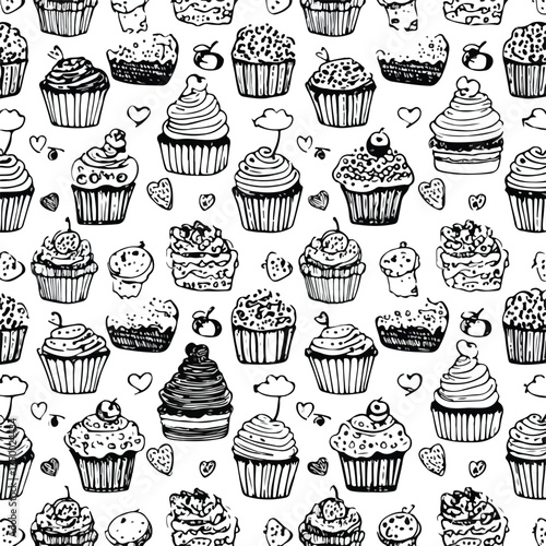 Monochrome Bakery Treats Pattern Design