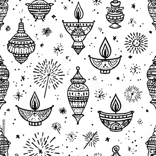 Monochromatic Diwali Lanterns and Festival Pyrotechnics