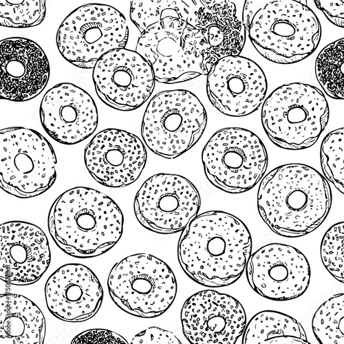 Monochrome doodle donuts with sprinkle pattern