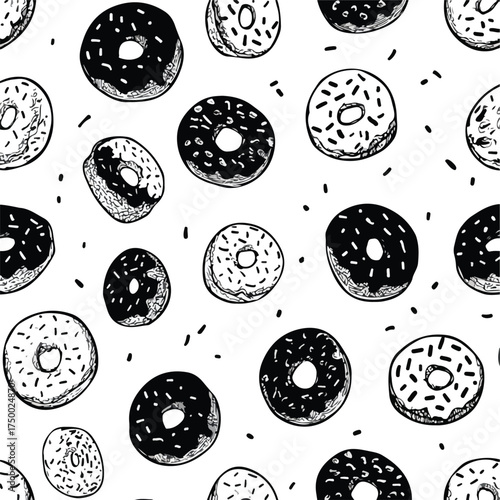 Monochrome Sketch of Sprinkled Doughnuts