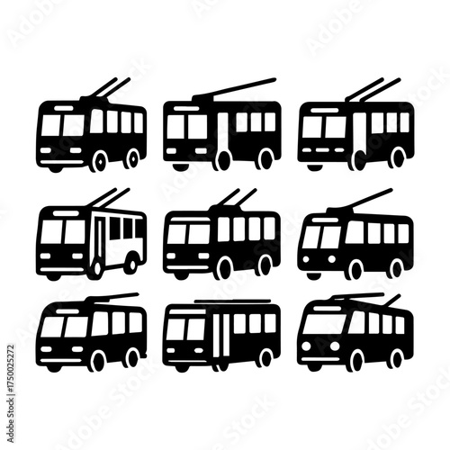 set of outline icons trolleybuses vector on a white background
set of 9 line icons, vector, on a white background