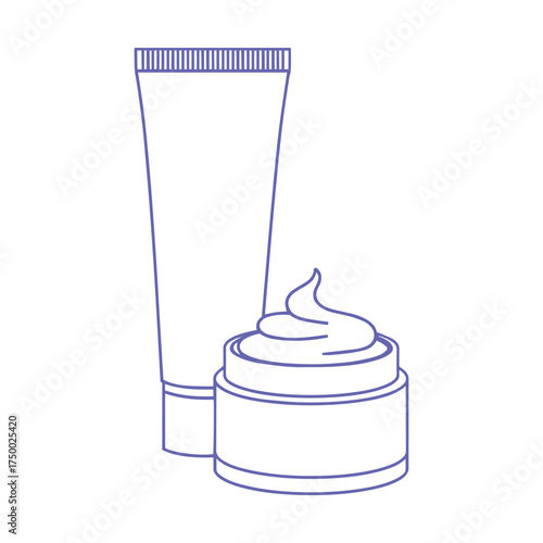Refined Cream Container Duo Vector Art Clean Beauty Topical Therapy Product Design Minimalist Skin Care Line Art Isolated on White Wellness Iconography