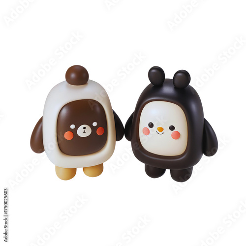 Two adorable cartoon characters with sweet rosy cheeks and expressive faces stand side by side