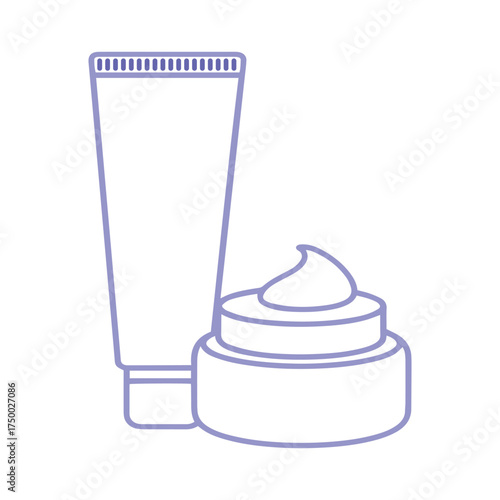 Elegant Cream Tube and Jar Vector Illustration Skin Care Cosmetics Topical Therapy Product Design Clean Beauty Line Art Isolated on White Modern Minimalist Wellness