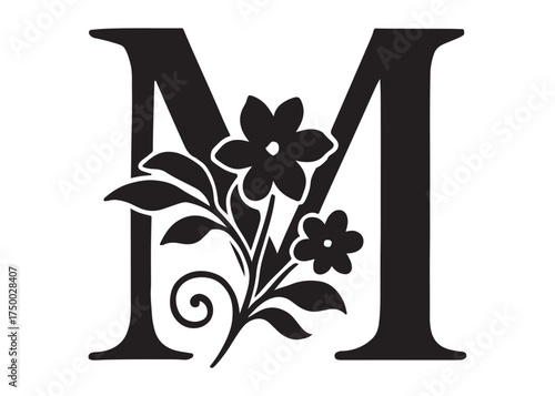 floral letter monogram logo silhouette vector, letter logo design silhouette vector illustration, monogram botanical alphabet silhouette vector, floral alphabet letter a to z logo silhouettes vector 
