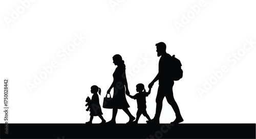 Silhouetted family of four walking together, representing unity and shared journey.