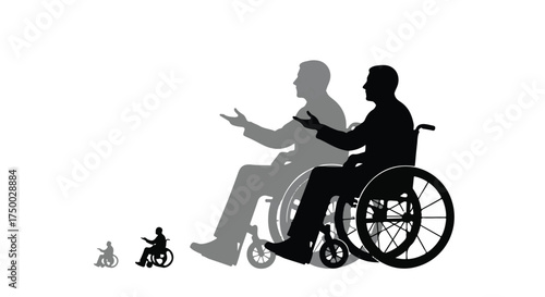 Silhouette of a person in a wheelchair, symbolizing growth and advancement through stages.