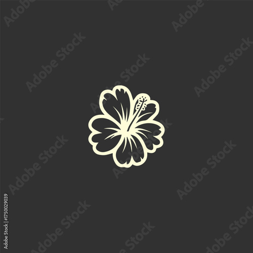 Silhouette style vector minimal hibiscus logo design icon in black color, simple elegant line art floral illustration, creative branding element for nature, beauty, tropical themes, merchandise, digit