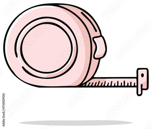 Pink measuring tape with extended tape and measuring markings for construction and tailoring