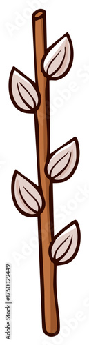 Simple cartoon pussy willow branch with fluffy catkins. Spring season and Easter holiday illustration.