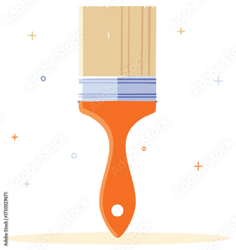 Paintbrush with an Orange Handle and Yellow Bristles in Flat Vector Style